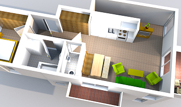 Upper storey in the Apartment Tradition XL which has a lounge, bathroom, bedroom and 2 balconies